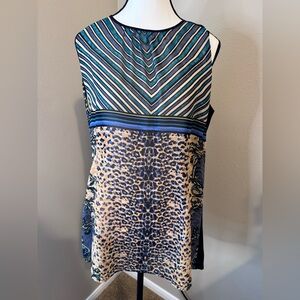CAbi Leopard Print Shell in Blue, Black & Tan size L